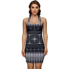 Abstract Art Artistic Backdrop Black Brush Card Sleeveless Wide Square Neckline Ruched Bodycon Dress