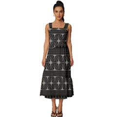 Abstract Art Artistic Backdrop Black Brush Card Square Neckline Tiered Midi Dress