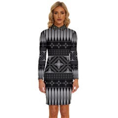 Abstract Art Artistic Backdrop Black Brush Card Long Sleeve Shirt Collar Bodycon Dress