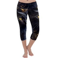 Ai Generated Cat Moon Feline Cute Capri Yoga Leggings by Ravend