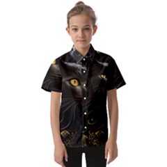 Ai Generated Cat Moon Feline Cute Kids  Short Sleeve Shirt by Ravend