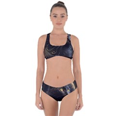 Ai Generated Cat Moon Feline Cute Criss Cross Bikini Set by Ravend