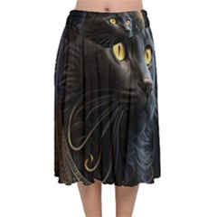 Ai Generated Cat Moon Feline Cute Velvet Flared Midi Skirt by Ravend