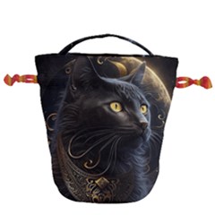 Ai Generated Cat Moon Feline Cute Drawstring Bucket Bag by Ravend