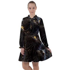 Ai Generated Cat Moon Feline Cute All Frills Chiffon Dress by Ravend