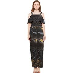 Ai Generated Cat Moon Feline Cute Draped Sleeveless Chiffon Jumpsuit by Ravend