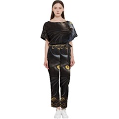 Ai Generated Cat Moon Feline Cute Batwing Lightweight Chiffon Jumpsuit by Ravend