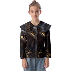 Ai Generated Cat Moon Feline Cute Kids  Peter Pan Collar Blouse by Ravend