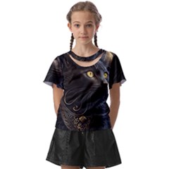 Ai Generated Cat Moon Feline Cute Kids  Front Cut Tee by Ravend