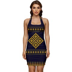 Abstract Antique Architecture Art Artistic Artwork Sleeveless Wide Square Neckline Ruched Bodycon Dress by Ravend