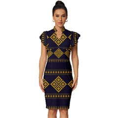 Abstract Antique Architecture Art Artistic Artwork Vintage Frill Sleeve V-neck Bodycon Dress