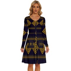 Abstract Antique Architecture Art Artistic Artwork Long Sleeve Dress With Pocket