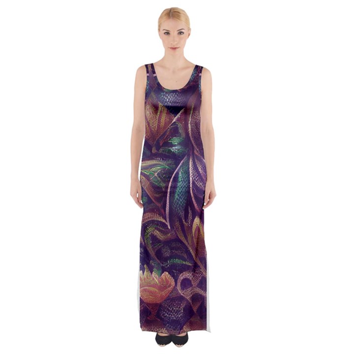 Abstract African Art Art Backdrop Background Thigh Split Maxi Dress