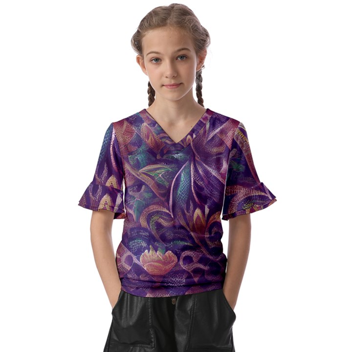 Abstract African Art Art Backdrop Background Kids  V-Neck Horn Sleeve Blouse