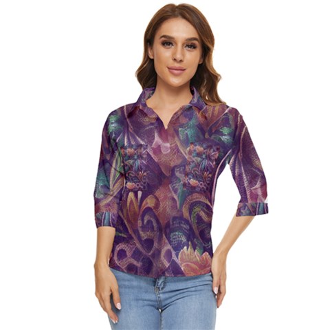 Abstract African Art Art Backdrop Background Women s Quarter Sleeve Pocket Shirt by Ravend