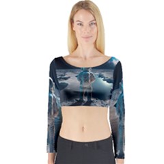 Ai Generated Space Astronaut Universe Moon Earth Long Sleeve Crop Top by Ravend