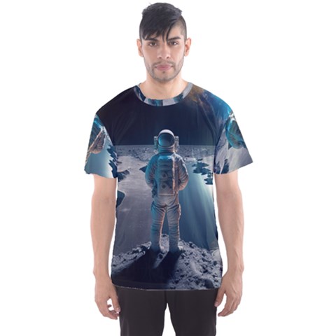 Ai Generated Space Astronaut Universe Moon Earth Men s Sport Mesh Tee by Ravend