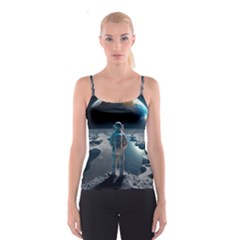 Ai Generated Space Astronaut Universe Moon Earth Spaghetti Strap Top by Ravend