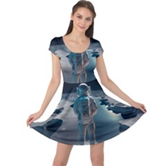 Ai Generated Space Astronaut Universe Moon Earth Cap Sleeve Dress by Ravend