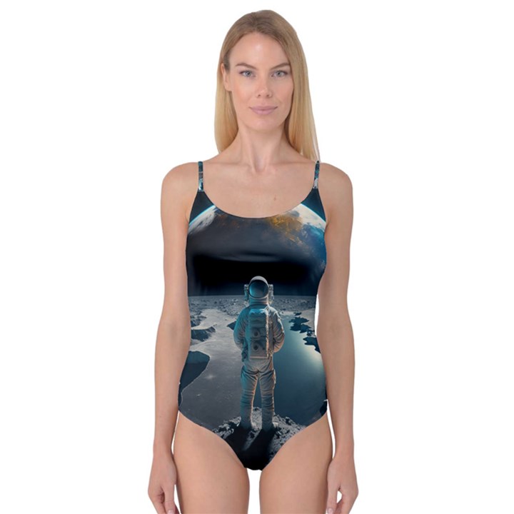 Ai Generated Space Astronaut Universe Moon Earth Camisole Leotard 