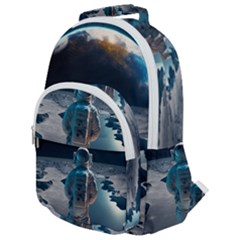 Ai Generated Space Astronaut Universe Moon Earth Rounded Multi Pocket Backpack by Ravend