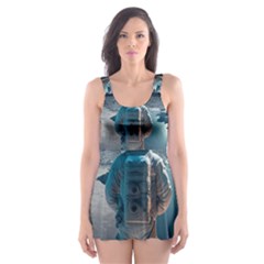 Ai Generated Space Astronaut Universe Moon Earth Skater Dress Swimsuit by Ravend