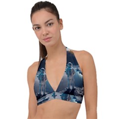 Ai Generated Space Astronaut Universe Moon Earth Halter Plunge Bikini Top by Ravend