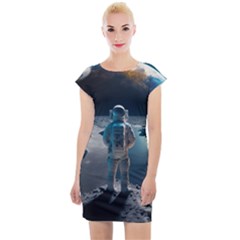 Ai Generated Space Astronaut Universe Moon Earth Cap Sleeve Bodycon Dress by Ravend