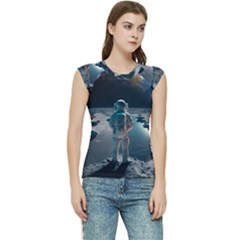 Ai Generated Space Astronaut Universe Moon Earth Women s Raglan Cap Sleeve Tee by Ravend