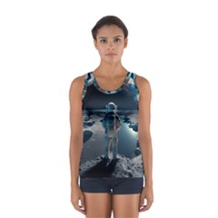 Ai Generated Space Astronaut Universe Moon Earth Sport Tank Top  by Ravend