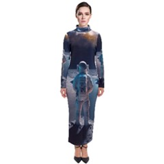 Ai Generated Space Astronaut Universe Moon Earth Turtleneck Maxi Dress by Ravend