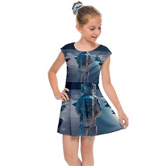 Ai Generated Space Astronaut Universe Moon Earth Kids  Cap Sleeve Dress by Ravend