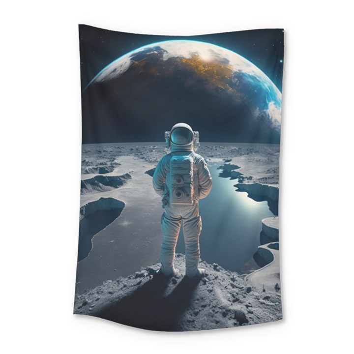 Ai Generated Space Astronaut Universe Moon Earth Small Tapestry