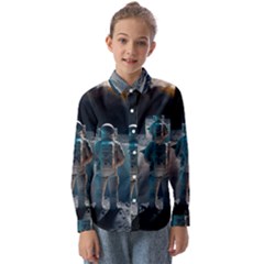 Ai Generated Space Astronaut Universe Moon Earth Kids  Long Sleeve Shirt by Ravend