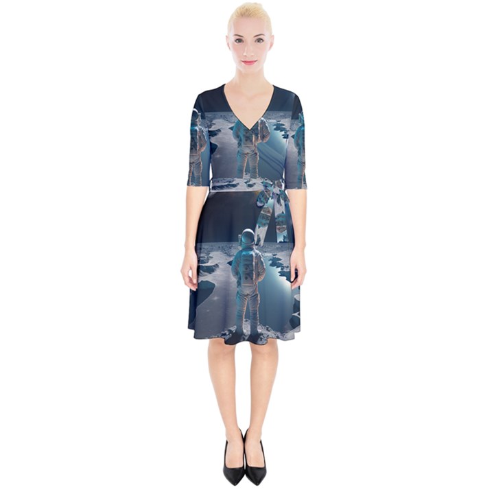 Ai Generated Space Astronaut Universe Moon Earth Wrap Up Cocktail Dress