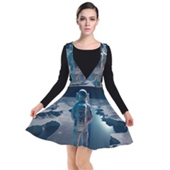 Ai Generated Space Astronaut Universe Moon Earth Plunge Pinafore Dress by Ravend