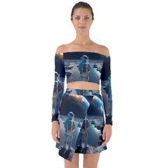 Ai Generated Space Astronaut Universe Moon Earth Off Shoulder Top With Skirt Set by Ravend