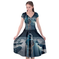 Ai Generated Space Astronaut Universe Moon Earth Cap Sleeve Wrap Front Dress by Ravend