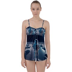 Ai Generated Space Astronaut Universe Moon Earth Babydoll Tankini Set by Ravend