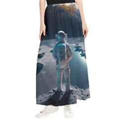 Ai Generated Space Astronaut Universe Moon Earth Maxi Chiffon Skirt by Ravend