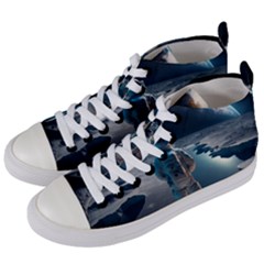 Ai Generated Space Astronaut Universe Moon Earth Women s Mid-top Canvas Sneakers by Ravend