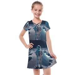 Ai Generated Space Astronaut Universe Moon Earth Kids  Cross Web Dress by Ravend