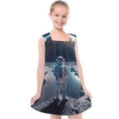 Ai Generated Space Astronaut Universe Moon Earth Kids  Cross Back Dress by Ravend