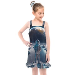 Ai Generated Space Astronaut Universe Moon Earth Kids  Overall Dress by Ravend