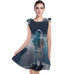 Ai Generated Space Astronaut Universe Moon Earth Tie Up Tunic Dress by Ravend