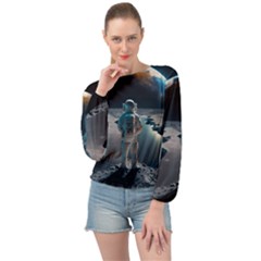 Ai Generated Space Astronaut Universe Moon Earth Banded Bottom Chiffon Top by Ravend