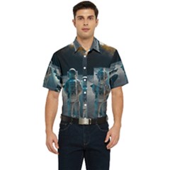 Ai Generated Space Astronaut Universe Moon Earth Men s Short Sleeve Pocket Shirt  by Ravend