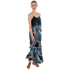 Ai Generated Space Astronaut Universe Moon Earth Cami Maxi Ruffle Chiffon Dress by Ravend