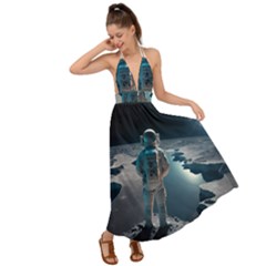 Ai Generated Space Astronaut Universe Moon Earth Backless Maxi Beach Dress by Ravend