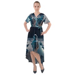 Ai Generated Space Astronaut Universe Moon Earth Front Wrap High Low Dress by Ravend